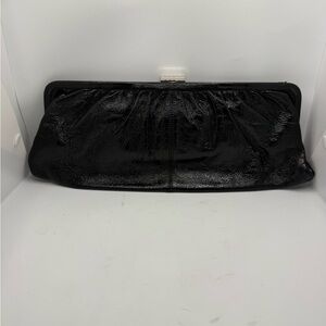 Hobo International Slim Black Leather Frame Top Handle Clutch Handbag